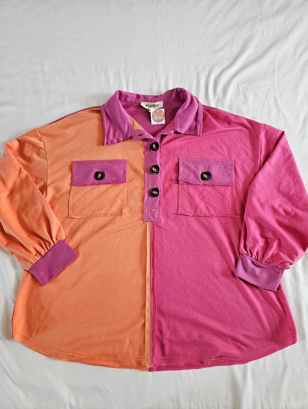 Haptics by Holly Harper Colorblock Long Sleeve Top Colorful Statement Oversized - Picture 2 of 12